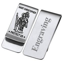 FaithHeart Herren Männer Geldscheinklammer Saint Christophorus Geldclip Schutzpatron Christophorus Money Clip mit Text Gravur für Geburtstag Vatertag von FaithHeart