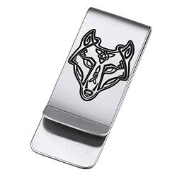 FaithHeart Herren Männer Geldscheinklammer Wikinger Wolfkopf Geldclip Nordischer Wikinger Symbol Money Clip mit Geschenkebox für Geburtstag Vatertag von FaithHeart