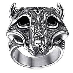 FaithHeart Herren Männer Ring Retro Wolfskopf Fingerring Punk Viking Keltischer Knot Ring Hip pop Statement Ring Partnerring Freundschaftsring für Geburtstag Halloween von FaithHeart