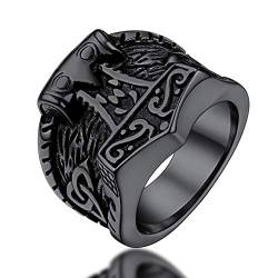 FaithHeart Herren Männer Ring Viking Retro Thors Hammer Fingerring Hip pop Mjölnir Ring Punk Statement Ring Partnerring Freundschaftsring für Geburtstag Halloween von FaithHeart