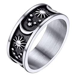 FaithHeart Herren Punk Jungen Stern Sonne Mond Fingerring Edelstahl Vintage Siegelring in Größe 72 Jungen Partnerring Freundschaftsring für Valentinstag Weihnachten von FaithHeart