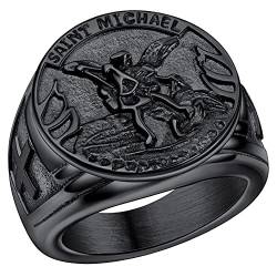 FaithHeart Herren Saint Michael Siegelring, Männer Fingerring Bandring mit Geschenkebox, Heiliger Michael Schmuck für Polizei von FaithHeart