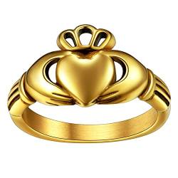 FaithHeart Irischer Claddagh Fingerring Herz Versprechen Ring mit Ihr Wunschgravur Damen Mädchen Fingerring Ehering Freundschaftsring Paarring für Valentinstag Weihnachten von FaithHeart