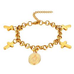 FaithHeart Jungfrau Maria Armband mit Anhänger Kreuz in Goldfarbe aus 316L Edelstahl für jeden Anlass von FaithHeart