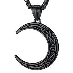 FaithHeart Kette mit Anhänger für Herren Jungen, Schwarz Halskette mit Halbmond Anhänger, Keltischer Knot Schmuck für Geburtstag Valentinstag Weihnachten von FaithHeart