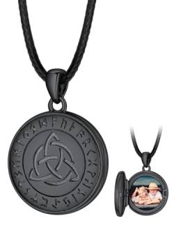 FaithHeart Kupfer Foto Medaillon für Herren Damen, Schwarz Medaillon mit Trinity Knot Symbol, Bildanhänger mit 45/50/55/60/65/70/75cm lang Halskette für Geburtsstag Weihnachten von FaithHeart