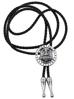 FaithHeart Leder Bolotie für Herren Frauen Wikinger Mjölnir Bolo Krawatte Western Cowboy Kostümzubehör mit Geschenkebox für Papa Freunden von FaithHeart