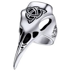 FaithHeart Nordic Statement Ring für Herren Jungen Edelstahl Rabenschädel Fingerring in Größe Viking Vogel Schädel Fingerring Wikinger Statement Ring für Geburtstag Valentinstag von FaithHeart