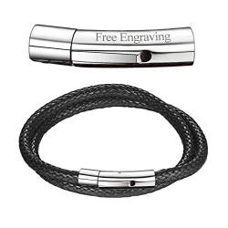 FaithHeart Personalisierter Armband Lederkette schwarz 18cm Lederarmband mit Geschenkebox für Herren und Jungen von FaithHeart