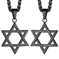 FaithHeart Personalisierter Davidstern Anhänger Edelstahl schwarzkette mit Jüdischer Hexagramm Anhänger für Jungen Herren von FaithHeart