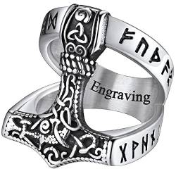 FaithHeart Personalisierter Fingerring Viking Thors Hamemr Ring Punk Mjölnir Ring mit Rune Punk Retro Ring mit Geschenkebox für Valentinstag Weihnachten von FaithHeart