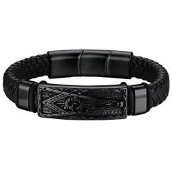 FaithHeart Personalisierter Freimaurer Lederarmband Punk Freimaurer Armreif Magnet Verschluss Punk Gotik Herren Männer Armband mit Geschenkebox für Geburtstag Valentinstag von FaithHeart