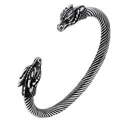 FaithHeart Punk Drachenkopf Armreif Edelstahl Kettenarmband für Herren Jungen Punk Armbänder Wikinger Amulett Schmuck für Freunden Ehemann Vater von FaithHeart