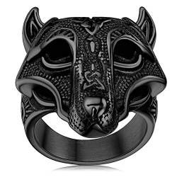 FaithHeart Retro Viking Fingerring Herren Jungen Wolfskopf Fingerring Wikinger Siegelring Statement Ring Männer Ring mit Geschenkebox von FaithHeart