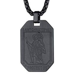 FaithHeart Saint Christophorus Amulett für Herren Damen, Kette mit Schwarzer Hundemarke Anhänger, Amulett Accessoires für das Fahrer Reisende von FaithHeart