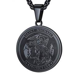 FaithHeart Saint Michael Medaille Anhänger, Schwarz Schutzpatron Amulett Erzengel Anhänger Halskette für Muttertag/Weihnachten/Vatertag von FaithHeart