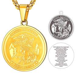 FaithHeart Saint Michael Serie, 18K vergoldet Halskette mit Taufkettchen Gottes Segen - Taufkette mit Erzengel Anhänger von FaithHeart