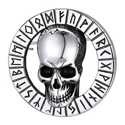 FaithHeart Satan Totenkopf Brosche für Herren Männer Punk Gotik Totenschädel Brosche mit Rune Symbol für Freunden Ehemann von FaithHeart