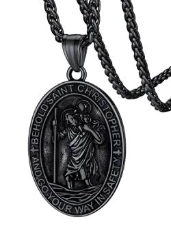 FaithHeart Schutzpatron Christophorus Halskette für Jungen Männer, Heiliger Christophorus Kette mit Oval Anhänger, Auto Fahrer Amulett mit Geschenkbox für Herren von FaithHeart