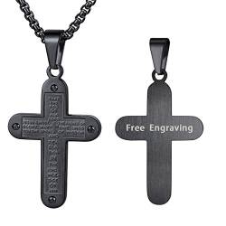 FaithHeart Schwarz Bibel Gebet Anhänger Schmuck 55cm Herren Kette mit Kreuz Anhänger Halskette Venezianierkette für Männer,mit Gravur von FaithHeart