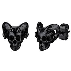 FaithHeart Schwarz Creolen Ohrstecker mit Ziegenschädel für Freunden Ehemann Piercing Baphomet Ohrstecker für Geburtstag Vatertag Valentinstag von FaithHeart