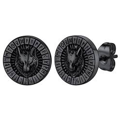 FaithHeart Schwarz Fenrir Wolfkopf Ohrstecker für Herren Jungen Punk Piercing Rune Ohrstecker mit Geschenkebox für Geburtstag Vatertag von FaithHeart