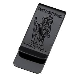 FaithHeart Schwarz Geldscheinklammer für Herren Männer Heiliger Christophorus Geldspange 22mm breit Money Clip für Papa Freunden von FaithHeart