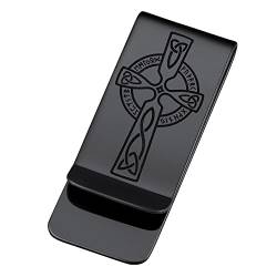 FaithHeart Schwarz Geldscheinklammer für Herren Männer Wikinger Keltischer Kreuz Geldspange mit Rune 22mm breit Money Clip für Papa Freunden von FaithHeart