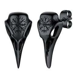 FaithHeart Schwarz Ohrstecker für Herren Männer Wikinger Stil Vegvisir Ohrstecker mit Geschenkebox für Geburtstag Weihnachten von FaithHeart