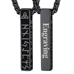 FaithHeart Schwarz Rune Anhänger Halskette für Herren Männer Nordischer Wikinger Schmuck mit Gravur für Freunden Ehemann von FaithHeart