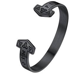 FaithHeart Schwarz Rune Armreif für Herren Jungen Punk Gotik Wikinger Mjölnir Armband Offener 15mm Rune Armband mit Geschenkebox für Männer Frauen von FaithHeart