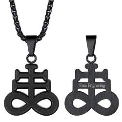 FaithHeart Schwarz Satanic Leviathan-Kreuz-Schwefel-Symbol-Halskette aus Edelstahl mit rundem Anhänger Medaillon Schwarz für Mädchen und Jungen von FaithHeart