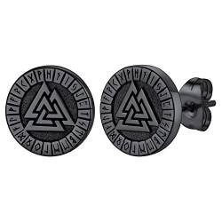 FaithHeart Schwarz Wikinger Ohrstecker für Herren Männer Punk Viking Rune Ohrstecker mit Geschenkebox für Geburtstag Weihnachten von FaithHeart