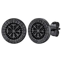 FaithHeart Schwarz Wikinger Vegvisir Ohrstecker mit Rune Punk Rune Ohrstecker mit Geschenkebox für Geburtstag Valentinstag von FaithHeart