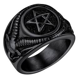 FaithHeart Schwarz herren männer Fingerring Punk Retro Siegelring Inverted Pentagram Partnerring Freundschaftsring für Paar Pärchen von FaithHeart