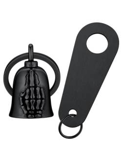 FaithHeart Schwarze Totenkopfglocken, Glücksreitglocke für Herren, Skelett, Hand, Motorradglocke, Schutzengel für Biker, Fahrer, Schlüsselanhänger aus Edelstahl von FaithHeart