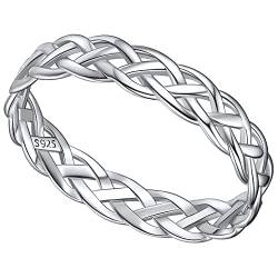 FaithHeart Silber Damenring 4mm Ewigkeitsring Keltischer Knot Fingerring 925 Paarring Verlorbunsring Ehering mit Geschenkebox für Geburtstag Valentinstag von FaithHeart