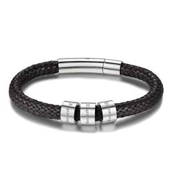 FaithHeart Silber Herren lederarmband ID Armreif mit Gravur Männer Armbänder mit Geschenkebox von FaithHeart