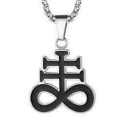 FaithHeart Silber Satanic Leviathan-Kreuz-Schwefel-Symbol-Halskette aus Edelstahl mit rundem Anhänger Medaillon Silber für Damen und Herren von FaithHeart