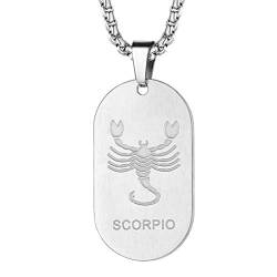 FaithHeart Sternzeichen Dog Tag Silber Edelstahl Skorpion Anhänger Halsketten Herren mit Sternzeichen Anhänger von FaithHeart