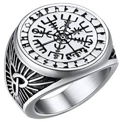 FaithHeart Viking Style Fingerring Edelstahl Vegvisir Fingerring Retro Siegelring Kompass Ring mit Rune Herren Männer Fingerring für Weihnachten Geburtstag von FaithHeart