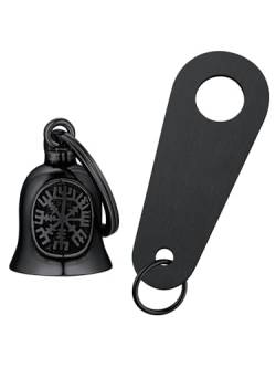 FaithHeart Viking Vegvisir Motorradglocke mit Aufhänger für Biker, Kompass, Schlüsselanhänger, Glücksglocke, bleifreier Edelstahl, Schlüsselanhänger-Zubehör von FaithHeart