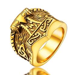 FaithHeart Vintag Viking Fingerring Retro Thors Hammer Ring Herren Jungen Mjölnir Ring Statement Ring Punk Siegelring Partnerring Freundschaftsring von FaithHeart