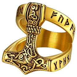 FaithHeart doppelter Fingerring für Herren Männer Thors Hammer Fingerring mit Rune Symbol Viking Mjölnir Fingerring für Geburtstag Weihnachten von FaithHeart