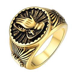 FaithHeart gold Betende Hände Fingerring Herren Jungen Siegelring Retro Religiöser Bandring mit Geschenkebox für Geburtstag Weihnachten von FaithHeart