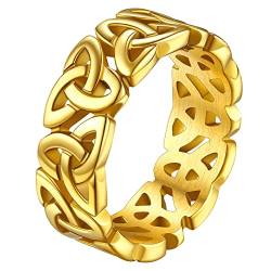 FaithHeart goldener Bandring für Damen Mädchen 7.5mm breit Irischer Trinity Knot Ring Ehering Verlorbungsring für Freundin Ehefrau von FaithHeart
