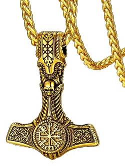 FaithHeart goldener Mjölnir Anhänger für Herren Männer Thors Hammer Halskette mit Kompass Anhänger für Vatertag Weihnachten von FaithHeart