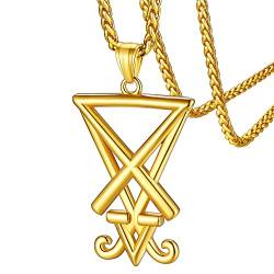 FaithHeart goldener Siegel von Luzifer Anhänger Kette für Herren Männer Punk Gotik Luzifer Halskette für Männer Jungen von FaithHeart