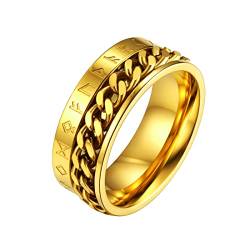 FaithHeart goldener Spinnerring mit Panzerkette Mittelring zum drehen Viking Rune Fingerring mit Geschenkebox für Herren Männer Jungen von FaithHeart