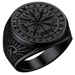 FaithHeart herren jungen Viking Vegvisir Fingerring schwarz Siegelring mit Rune Wikinger Style Kompass Ring mit Geschenkebox für Geburtstag Weihnachten von FaithHeart